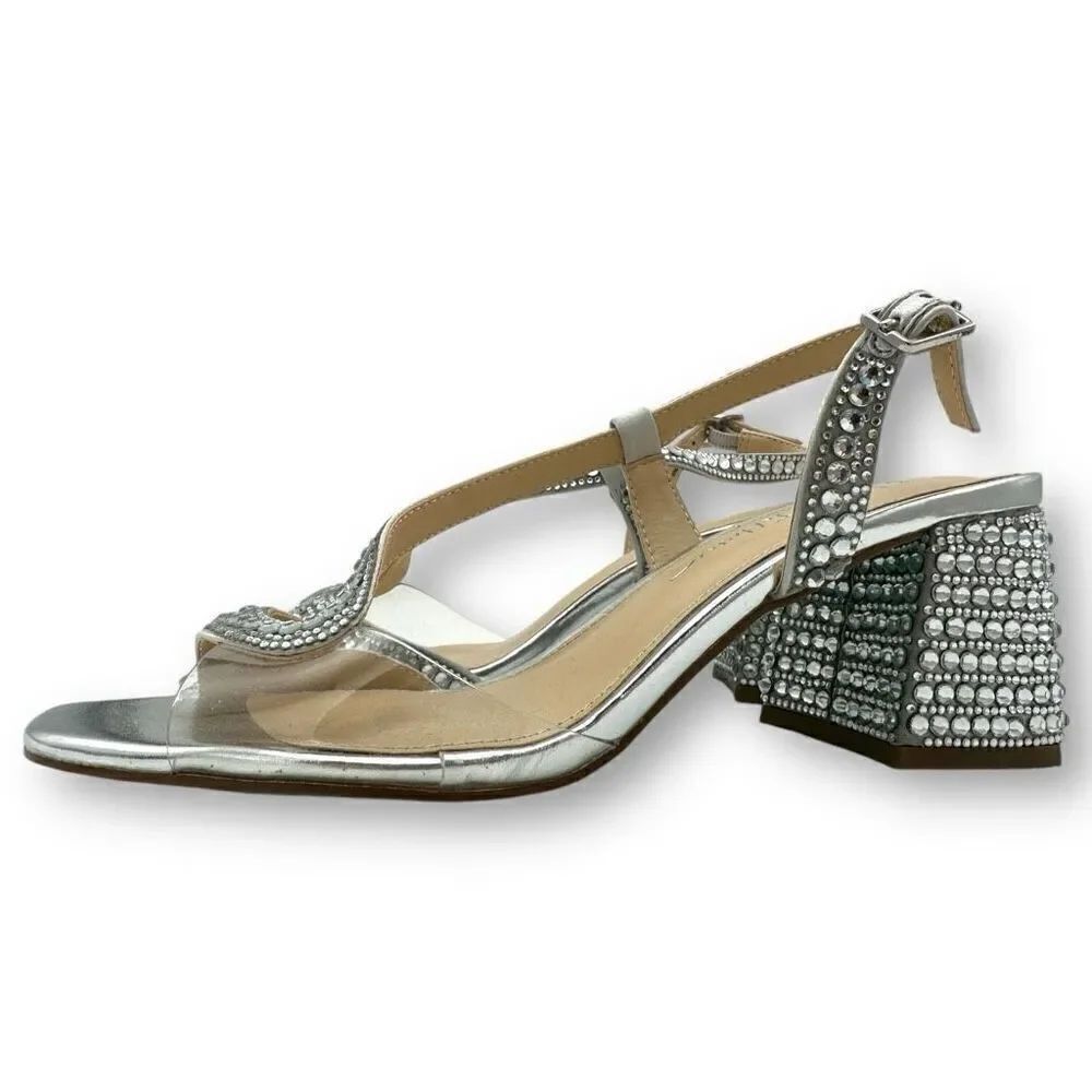 NWOT Betsey Johnson Womens SB Milah Heeled Slingback Sandals Silver Size 7M